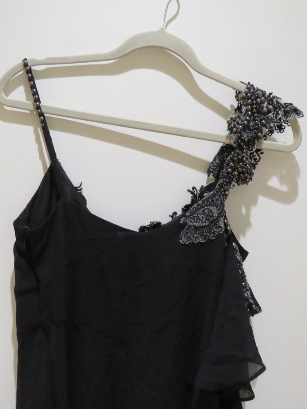 KAREN MILLEN 100% Silk Beaded Ruffle Chiffon Dress US 6 Whimsigoth Dark Romantic - Picture 12 of 16